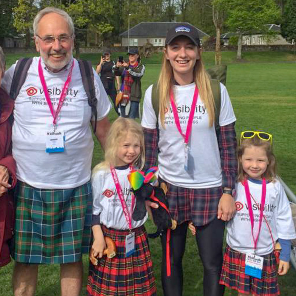 Photo of 5 smiling walkers from our Kiltwalk in 2019