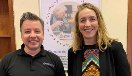 Smiling head shot of Laura Walker and Jamie Bruce from Visibility Scotland's specialist team