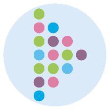 EHSC logo formed of green, pink, purple and blue dots