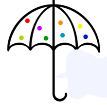 line drawing of Esmes Umbrella with coloured dots in the canopy 