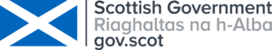 The Scottish Government Logo. Saltire flag with text that reads "Scottish Government, Riaghaltas ns h-Alba, gov.scot