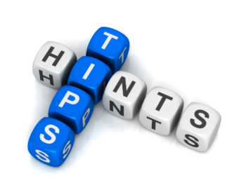 Blue and white blocks with letters on them spelling &quot;hints&quot; and &quot;tips&quot;