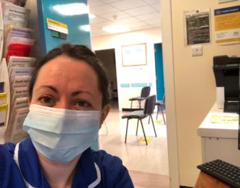 One of our Patient Support Workers, Lianne, in our room in the eye clinic at Gartnavel General Hospital.