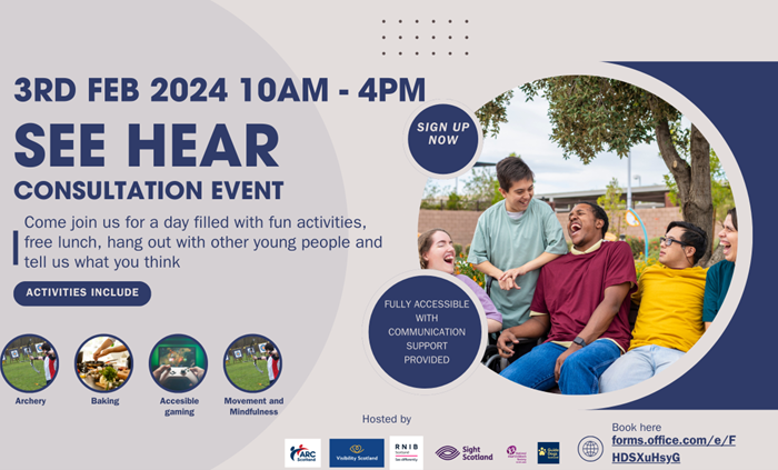 See hear event poster people laughing with details of the event included in the description below