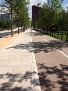 A segregated pedestrian and cycle route.