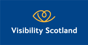Visibility Scotland logo of a yellow eye outline above the words Visibility Scotland