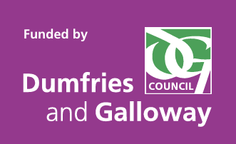 Graphic which states "Funded by Dumfries and Galloway" with the council logo.